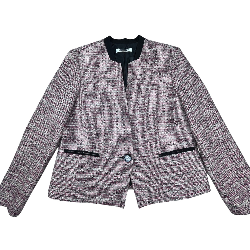Jones Studio Separates Pink Tweed Collarless Single Button Blazer Jacket Size 16